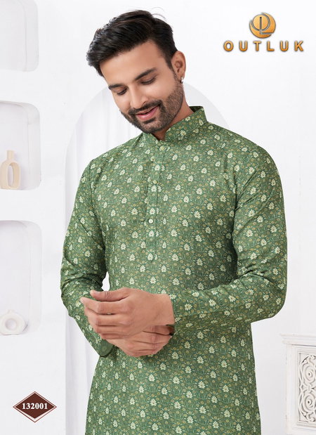 Green Colour Outluk Vol 132 Rayon Cotton Mens Kurta Pajama Wholesale Suppliers In India132001