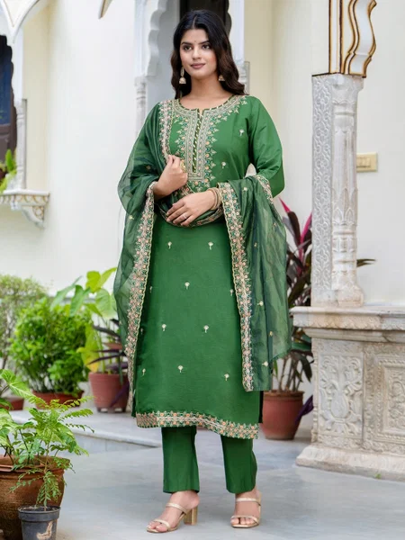 Vp 9658 Silk Blend Embroidery Kurti With Bottom Dupatta Wholesalers In Surat