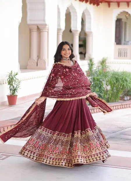 KA 5051 Designer Vichitra Silk Embroidered Lehenga With Blouse Dupatta Wholesale Online