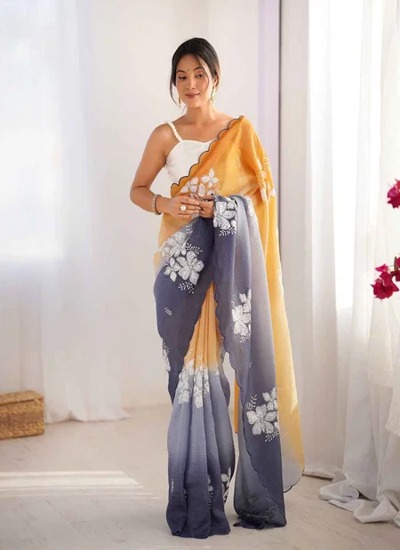 Kc 870 Crunchy Crush Padding Emboidery Worked Beautiful Saree Suppliers In India