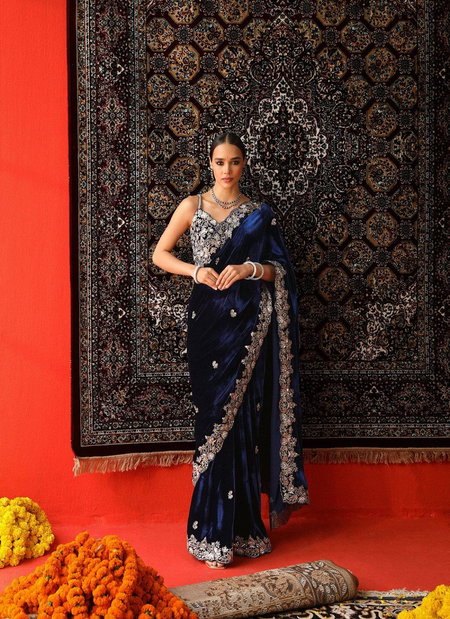 Bt 3143 Velvet Designer Sequence And Jari Thread Worked Saree Bulk Orders In India