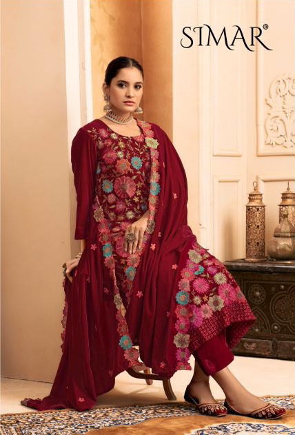 Rangat By Glossy Simar Velvet Embroidery Surat Dress Material Wholesale Market
