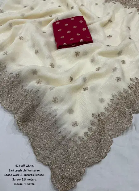 Kc 475 Soft Crunchy Crush Zari Embroidery Worked Designer Saree Exporters In India