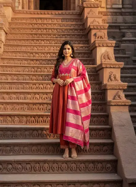 Navya Kurti 183 Silk Blend Embroidery Worked Kurti With Bottom Dupatta Bulk Orders In India