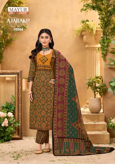 Ajarakh Vol 10 By Mayur Cotton Kurti With Bottom Dupatta Suppliers In India