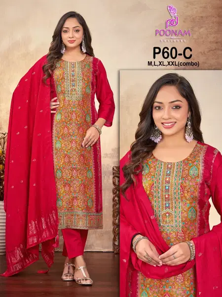P60 A To D By Poonam Dola Silk Kurti With Bottom Dupatta Wholesale Shop In Surat