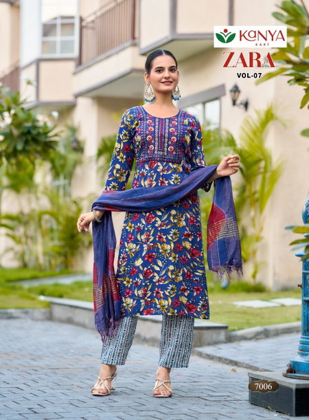 De Zara Vol 7 Rayon Printed Straight Cut Bulk Kurti With Bottom Dupatta Orders In India