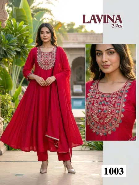 Lavina Vol 1 Roman Silk Embroidery Wholesale Anarkali Kurti Set In India