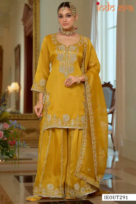 Indo Era 2607 Silk Blend Embroidery Ladies Palzzo Suits Wholesale Market In Surat