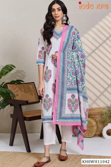 Indo Era 2610 Pure Cotton Printed Kurti With Bottom Dupatta Wholesale Online