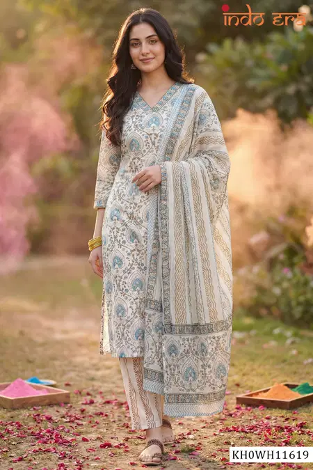 Indo Era 2611 Cotton Printed Kurti With Bottom Dupatta Suppliers In India