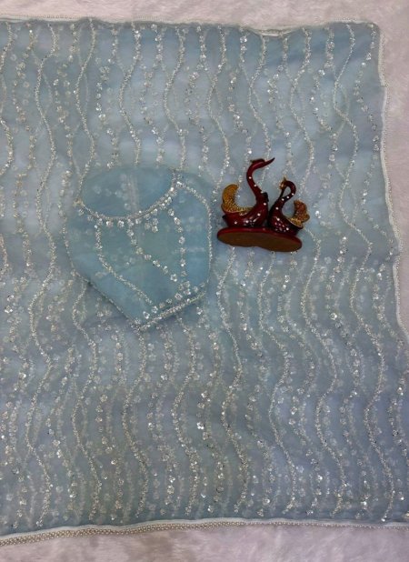 Kc 2156 Soft Net Beads Sequence Worked Saree