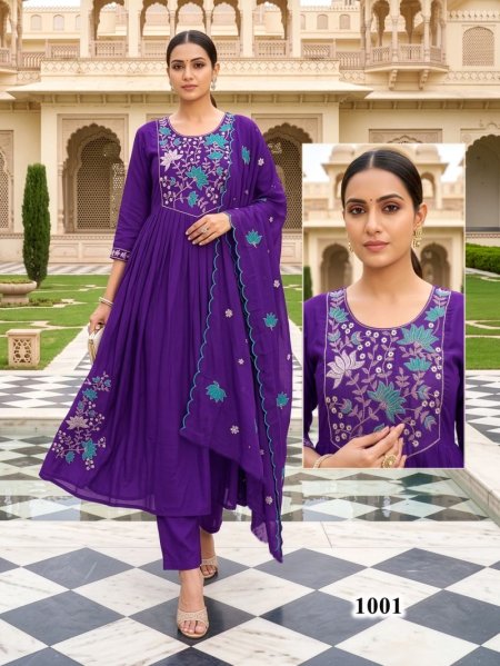 Kalki Vol 3 Mul Chanderi Embroidery Anarkali Kurti Set