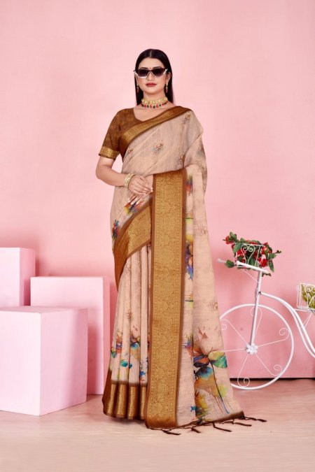 Scgt Gunjan A Linen Woven Jacquard Printed Fancy Saree