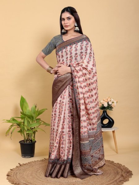 Scgt Gunjan B Linen Woven Jacquard Printed Fancy Saree