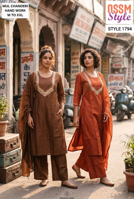 1794 And 1795 By Ossm Style Mal Chanderi Kurtis Set Size Combo