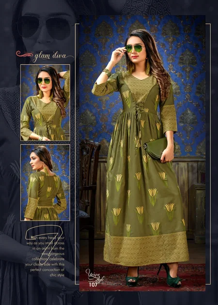 Rosy Glow By Unique Style Rayon Printed Long Anarkali Kurtis Suppliers In India
