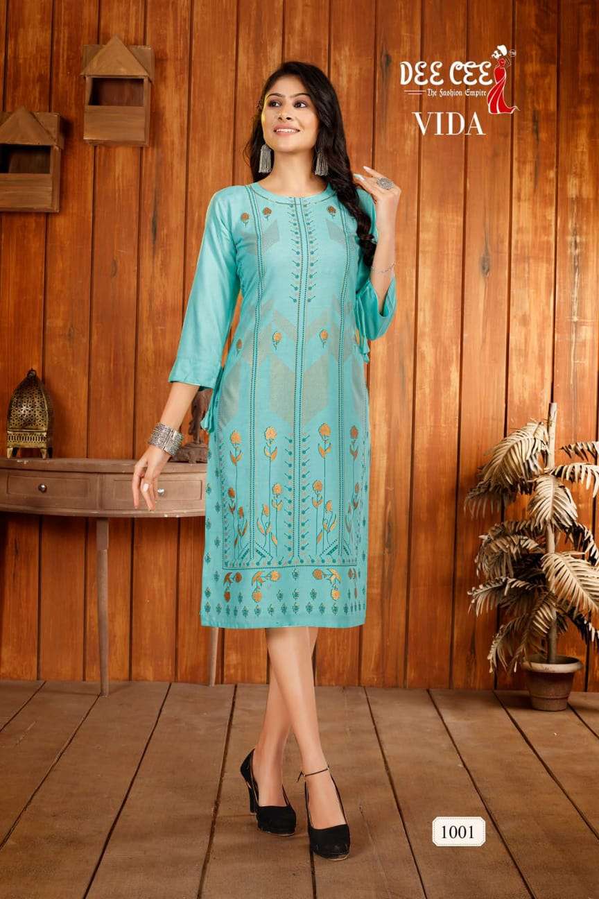 Vida Deecee 1001-1006 Series Latest Heavy Rayon Designer Trendy Casual Wear Kurti Wholesaler india