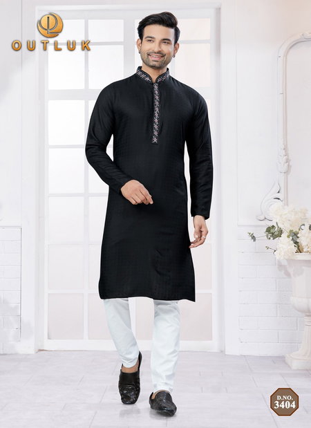 Black Colour Outluk Wedding Collection Vol 34 Silk Wholesale Mens Kurta Pajama 3404