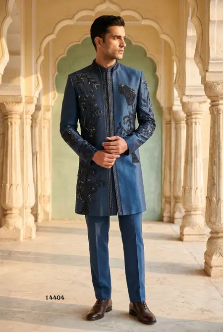 Rama Blue Outluk Vol 144 Designer Heavy Armani Mens Indo Western 14404