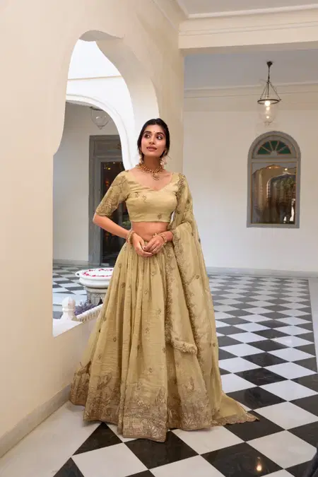 Gold Colour Gold Crush Lehenga With Blouse Dupatta Heenal By Lnb1435