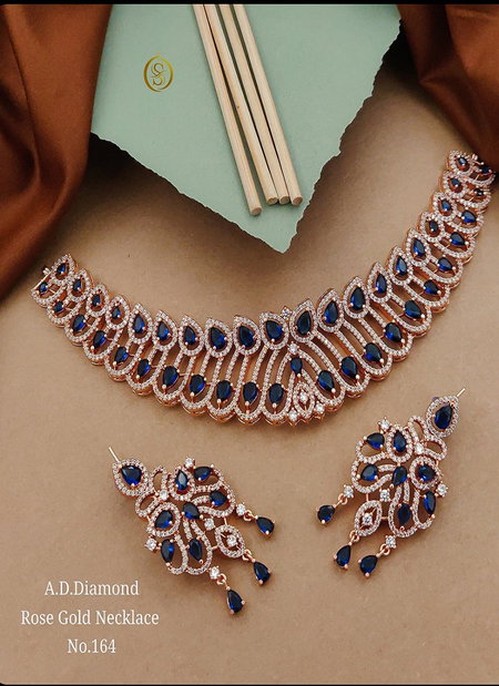 2 AD Diamond Wedding Wear Rose Gold Necklace Set Wholesale Shop In Surat