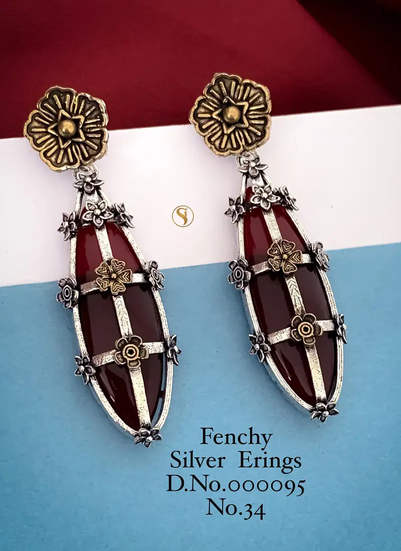 2 Fancy Designer Silver Earrings Wholesale Market In Surat
