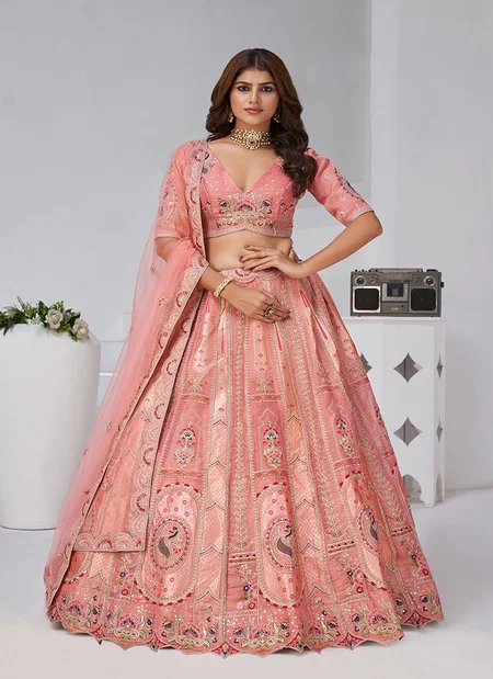 Pink Colour Banarsi Silk Lahenga With Blouse And Dupatta Wholesale In Delhi Kf 2151