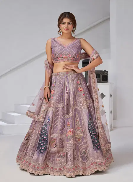 Purple Colour Banarsi Silk Lahenga With Blouse And Dupatta Wholesale Online Kf 2150