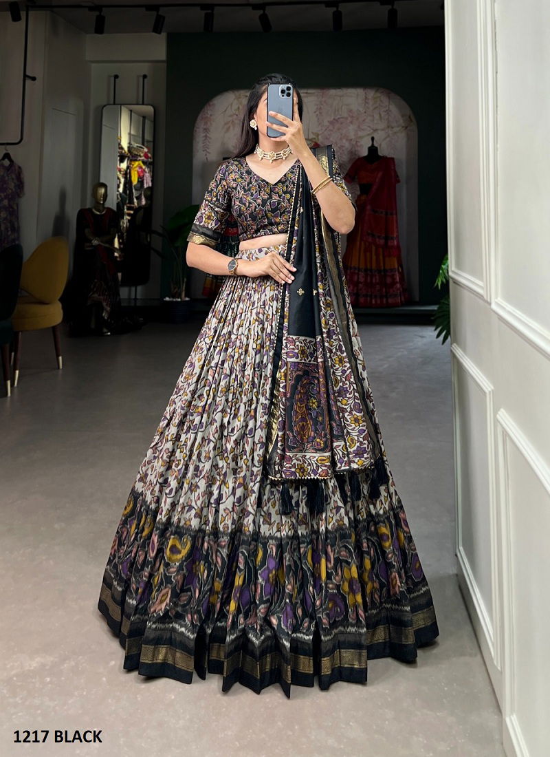 Aawiya 1217 Colours Tussar Silk Designer Online Navratri Lehenga Choli Wholesale 1217 Black