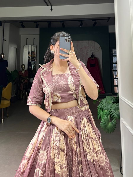 Onion Pink Colour Tussar Silk Wedding Wear Lahenga With Blouse And Koti NNK1129