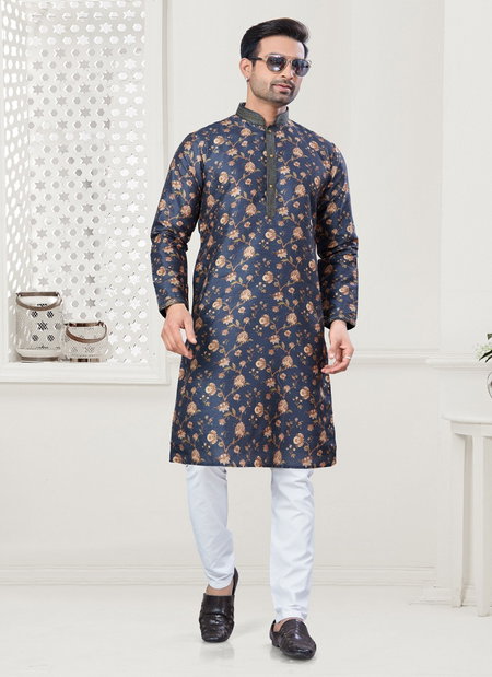 Navy Blue Colour Outluk Wedding Collection Vol 138 Silk Wholesale Mens Kurta Pajama Suppliers In India 138007

