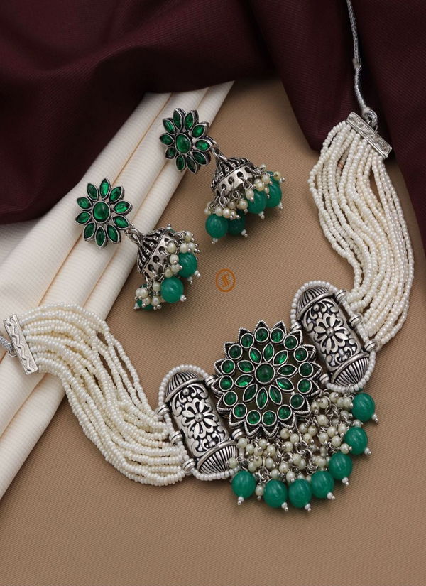 26 KN Moti Silver Fancy Necklace Set Wholesale Shop In Surat
