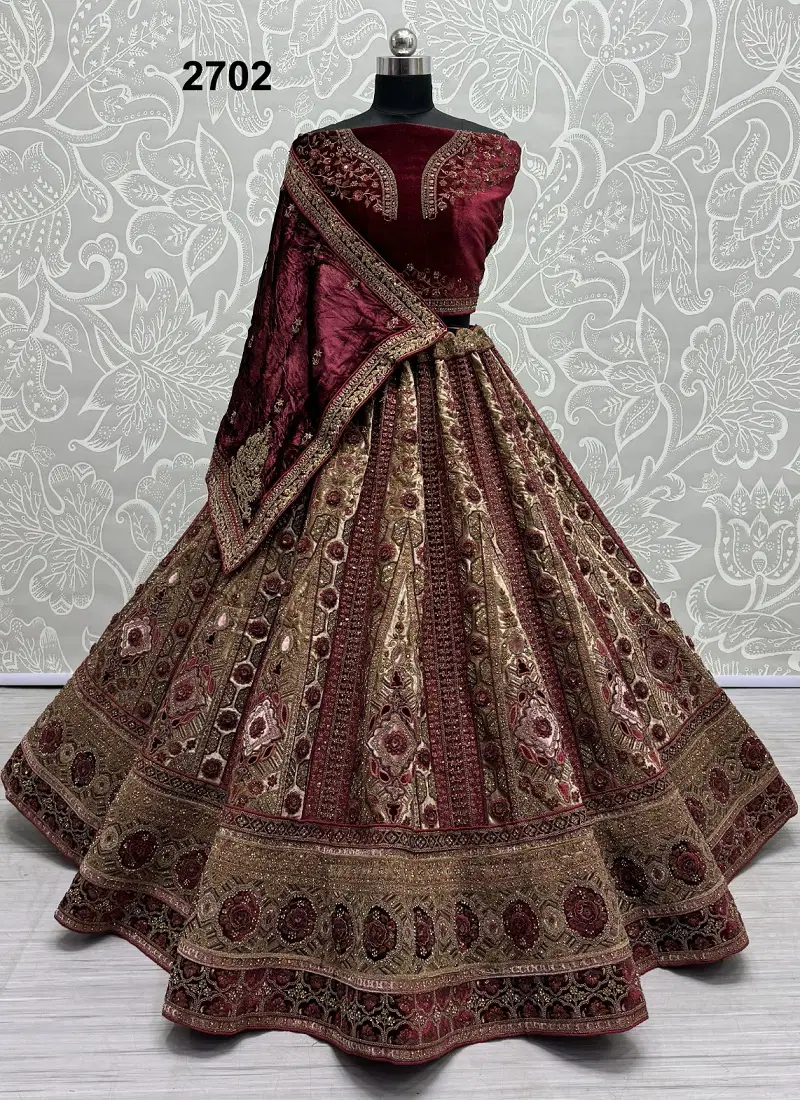 2702 by Anjani Art Velvet Embroidery Lehenga Choli Exporters In India Catalog