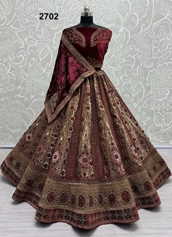 2702 by Anjani Art Velvet Embroidery Lehenga Choli Exporters In India