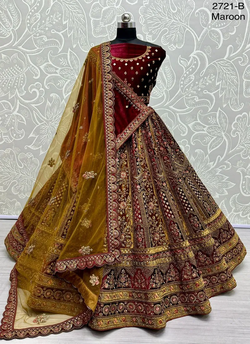 2721 By Anjani Art Heavy Velvet Embroidery Bridal Lehenga Choli Exporters In India Catalog