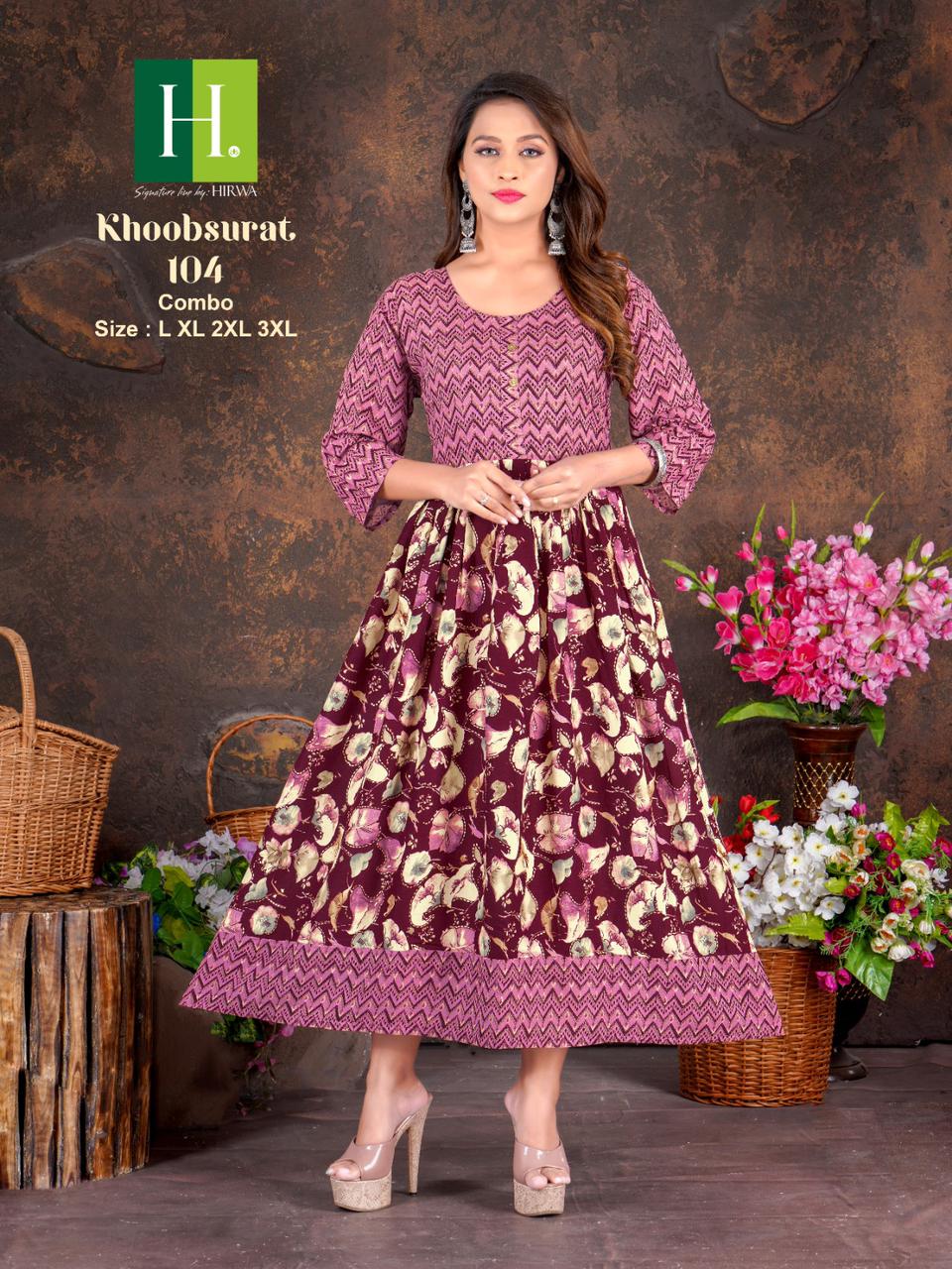 Hirwa Khoobsurat 104 Size Set Printed Kurtis Catalog
