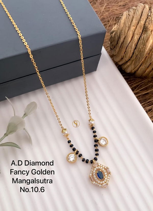 3 AD Diamond Daily Wear Golden Fancy Mangalsutra Wholesale Price In Surat
