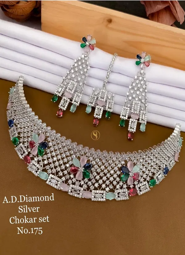 3 Designer AD Diamond Designer Chokar Set Wholesale Price In Surat
