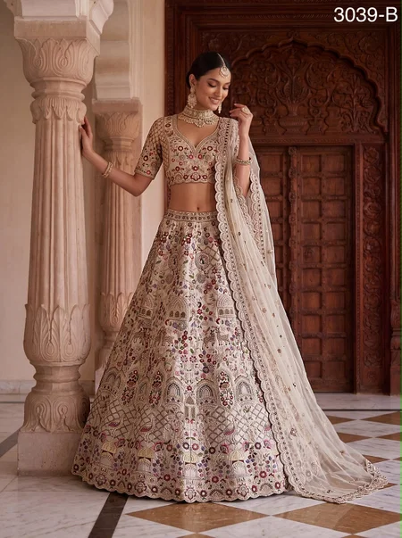 3039 A and B Gadhwal Silk Thread Dori Work Designer Lehenga Choli
