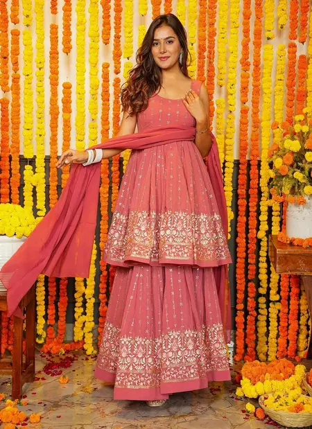 346 Faux Georgette Embroidery Work Function Wear Sharara Suit Catalog