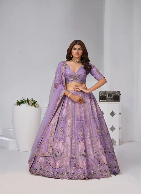 Purple Colour Banarsi Silk Lahenga With Blouse And Dupatta Bulk Orders In India Kf 2151