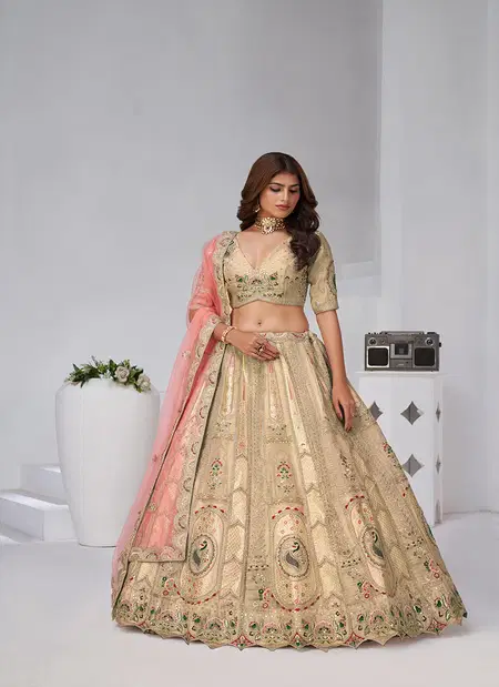 Chiku Colour Banarsi Silk Lahenga With Blouse And Dupatta Wholesale In India Kf 2151

