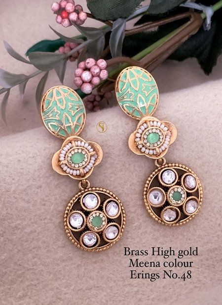 48 BH Designer Brass High Gold Mina Colour Earrings Manufacturers

