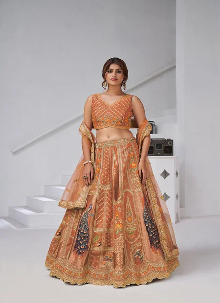 Rust Colour Banarsi Silk Lahenga With Blouse And Dupatta Suppliers In India Kf 2150