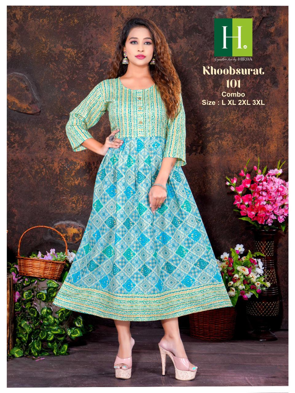 Hirwa Khoobsurat 101 Size Set Printed Kurtis Catalog