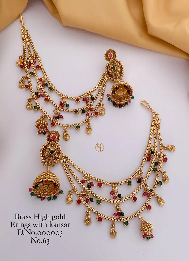 6 BH Wedding Wear Brass High Gold Earring With Kansar Wholesale Price In Surat
