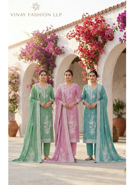 616 Colours By Vinay Machlin Jacquard Dress Material Wholesalers In Surat
