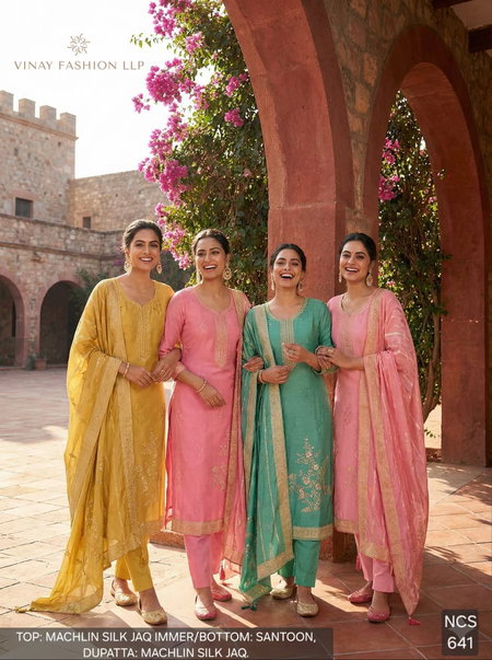 641 Colours By Vinay Machlin Silk Surat Churidar Dress Material Wholesale Market