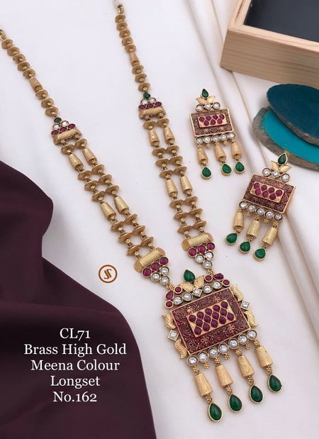 71 CL Designer Brass High Gold Meena Colour Long Set Wholesale Price In Surat
